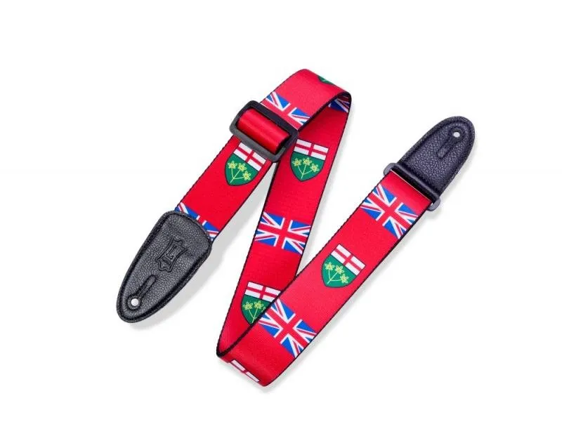 Levy's Kytarový popruh, polyester, kanadský erb, kožené konce, 5cm široký, 152cm dlouhý