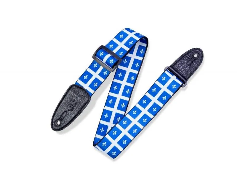 Levy's Kytarový popruh, polyester, kanadský erb, kožené konce, 5cm široký, 152cm dlouhý