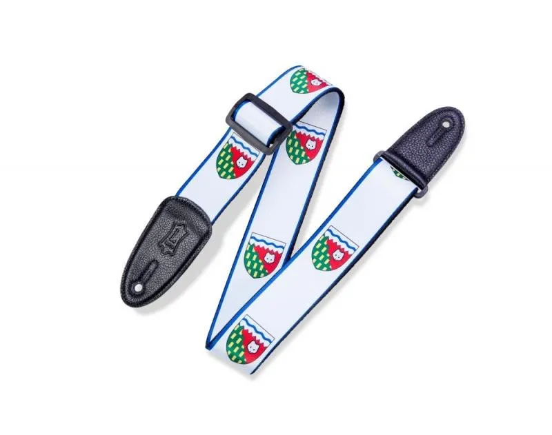 Levy's Kytarový popruh, polyester, kanadský erb, kožené konce, 5cm široký, 152cm dlouhý