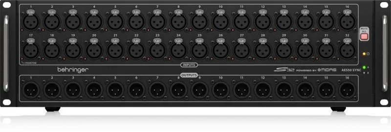 Behringer I/O box, 32 ovládané Midas předzesilovače, 8 výstupů, AES50