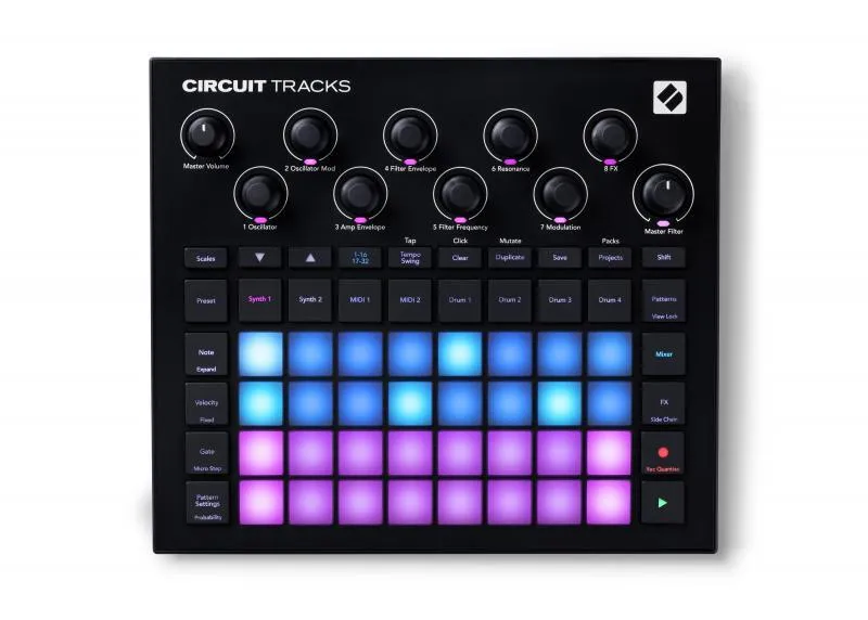 Novation Circuit Tracks rácsový groovebox, 32 RGB pad, USB-C