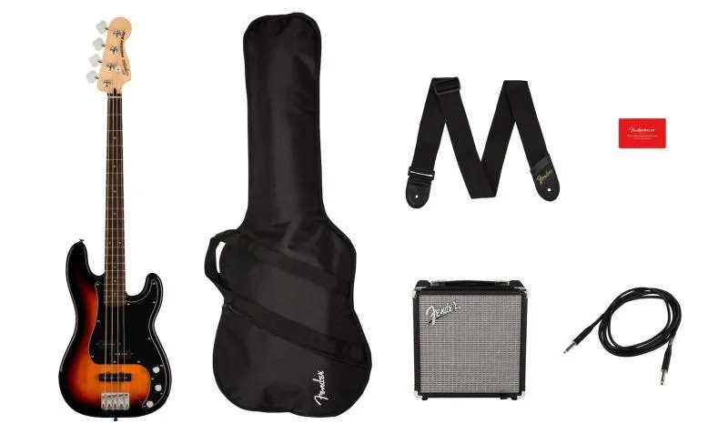 Squier Affinity Series Precision Bass PJ Pack, javorová hmatník, 3 barvy sunburst