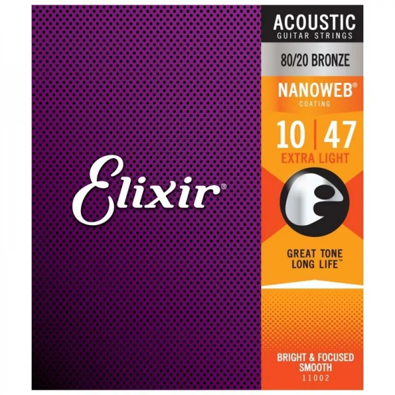 Elixir 80/20 Bronze NanoWeb 10-47 Extra Light akustické struny