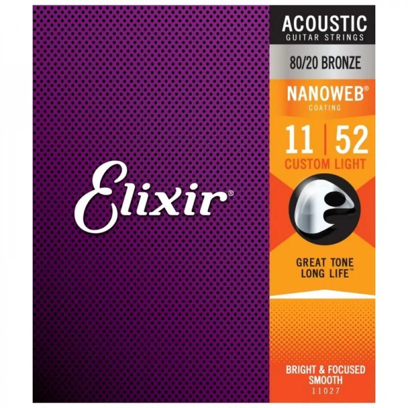 Elixir 80/20 Bronze NanoWeb 11-52 Custom Light akustické struny
