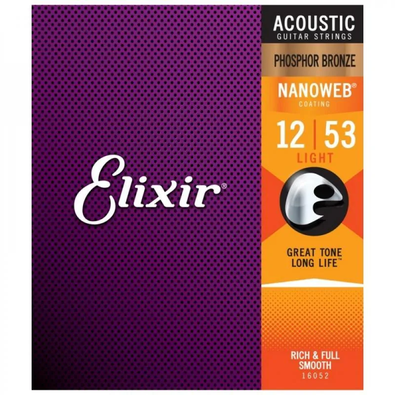 Elixir Phosphor Bronze NanoWeb akustické struny 12-53 Light