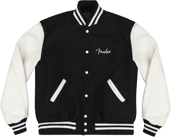 Fender Custom Shop Varsity bunda, černá/bílá, velikost L