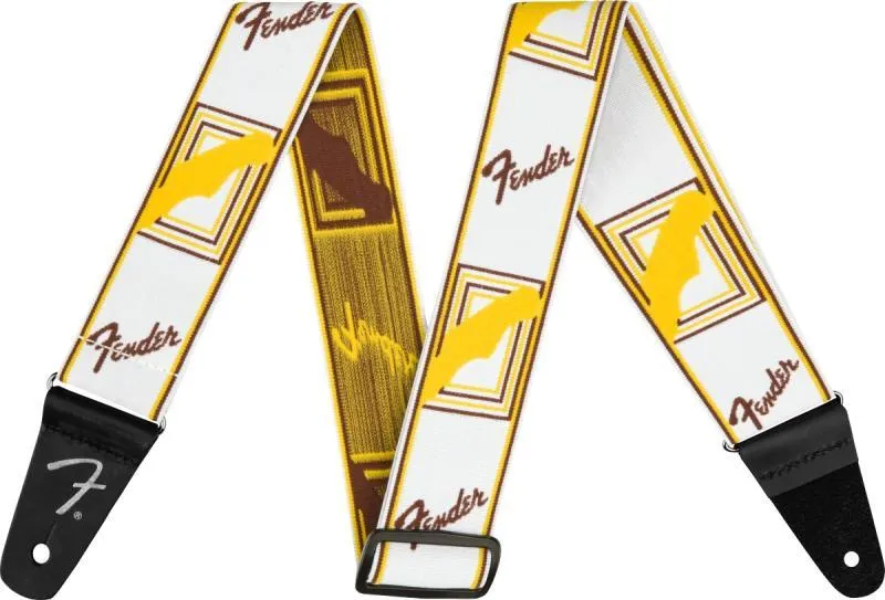 Fender kytarový popruh Weighless Monogram, bílý/hnědý/žlutý