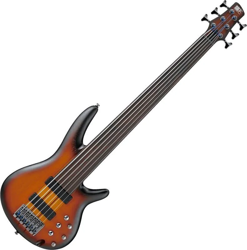 Ibanez basová kytara bez pražců, 6 strun, Brown Burst Flat
