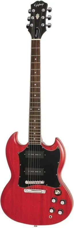 Epiphone SG Classic Worn P90 WCH elektrická kytara, opotřebovaný povrch, červená