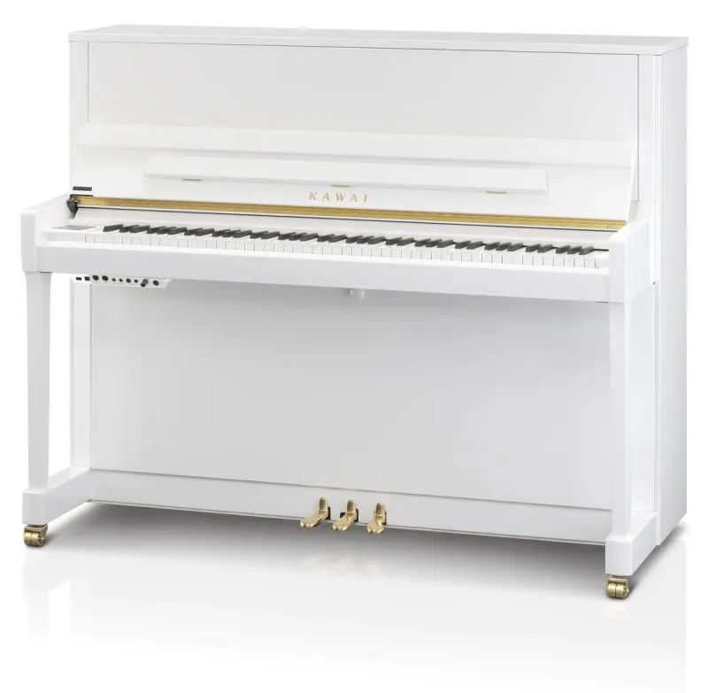 Kawai akustické pianino, ATX4 hybridní systém, 88 kláves, 122cm, lesklá bílá