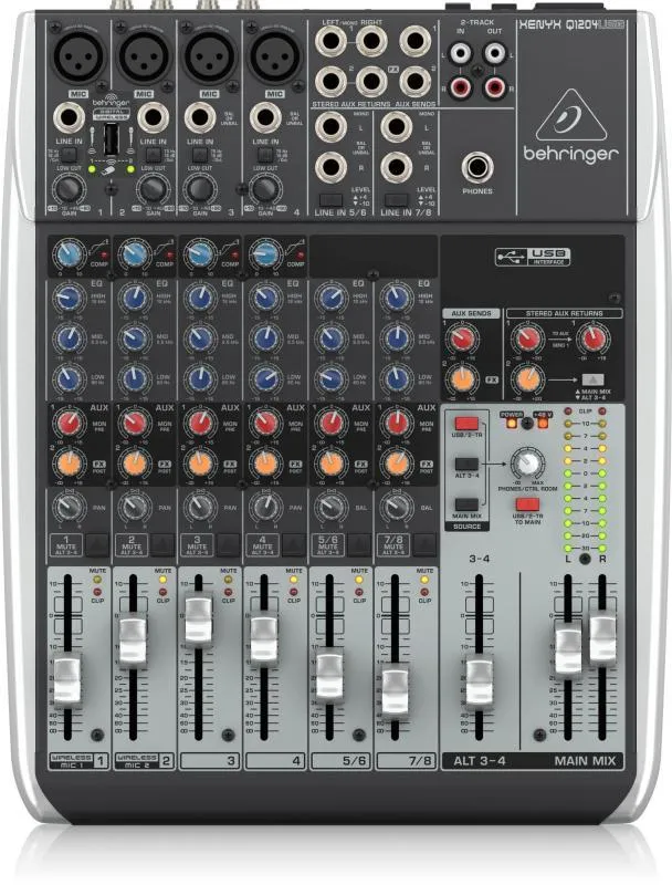 Behringer mixážní pult, analogový, 12 vstupů, USB, kompresor, EQ