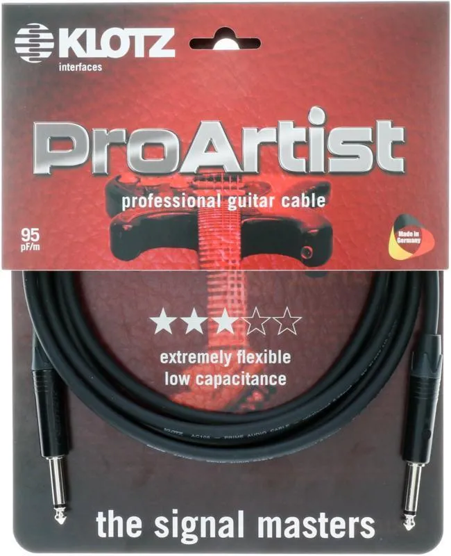 Klotz kabel pro kytaru, tenký, černý, chromované konektory, 9m
