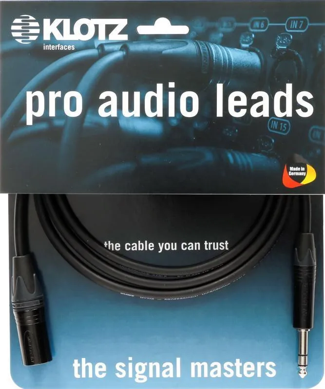 Klotz kabel - symetrický Neutrik XLR, symetrický Jack, 3m