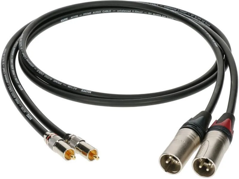 Klotz XLR-RCA kabel, 5m, vysoká kvalita, rovné konektory