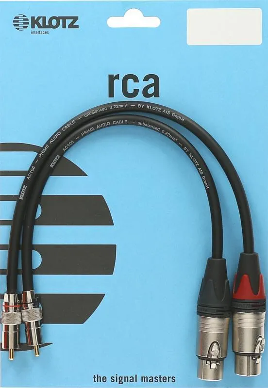 Klotz RCA kabel, rovné RCA a XLR konektory, 0,2m