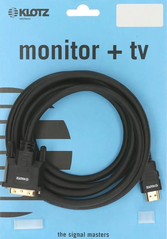 Klotz monitorovací kabel - 2m, pozlacené HDMI A a DVI-D konektory