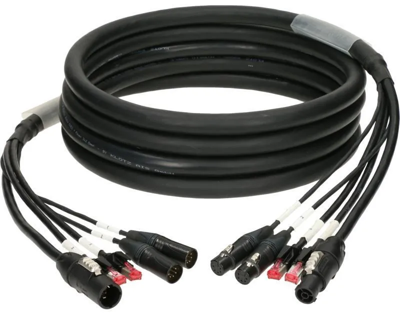 Klotz hybridní kabel CAT5e, DMX, třížilový, 2 x RJ45, 2 x XLR 5p, powerCON TRUE1 - 5m