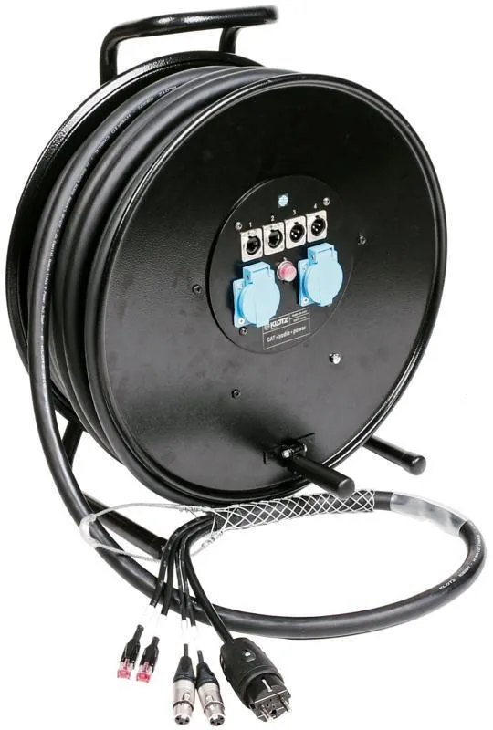 Klotz hybridní kabel CAT5e, audio a napájení, 2 x RJ45 => etherCON + 2 x XLR 3p + Schuko - 2,4m