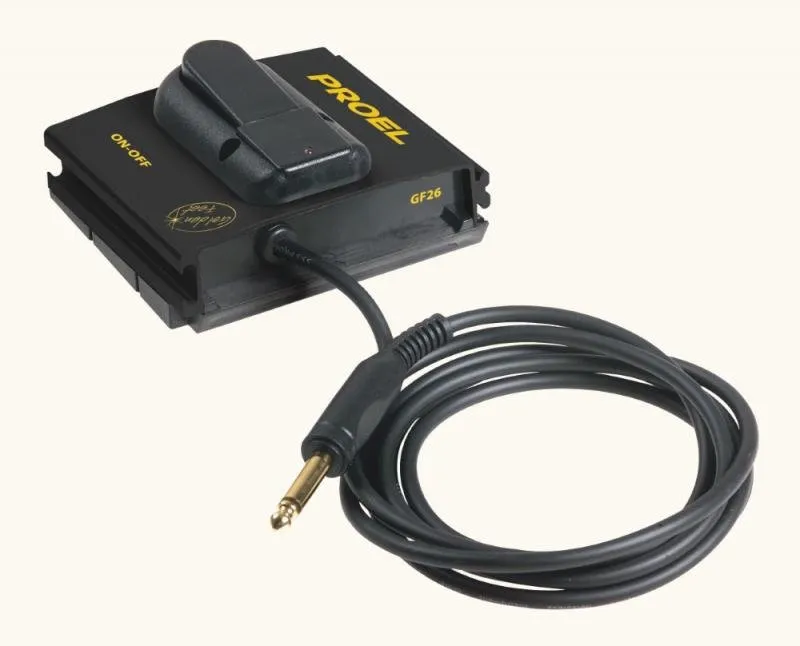 PROEL Pedál ON/OFF, ABS hliník, 6,3 mm mono jack, 2 m kabel, 9V napájení