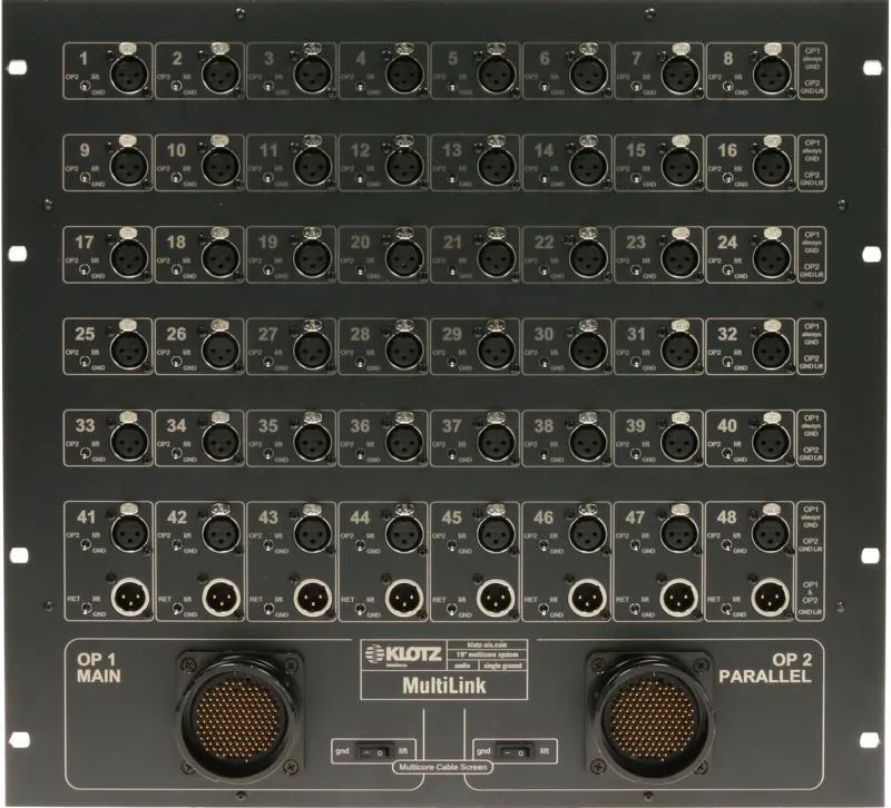 Klotz MultiLink 2x RMP samec, 10U 48-kanál stagebox, jednoduché uzemnění