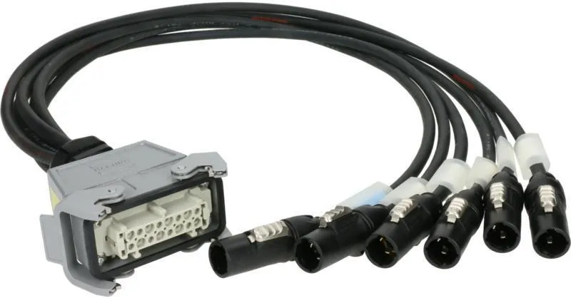 Klotz napájecí rozvodka 6-cs., multicore, ventilátor, Harting HAN 16E, 6 x powerCON TRUE1, 1m