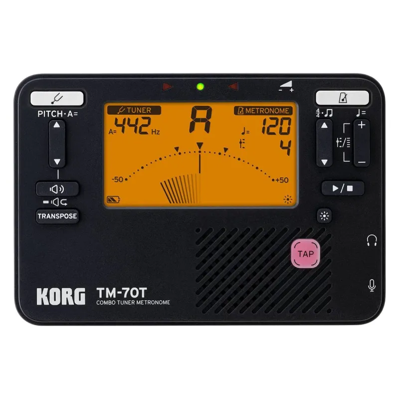 KORG TM70CBK, metronom a ladící zařízení, s klipovým kontaktním mikrofonem, černé