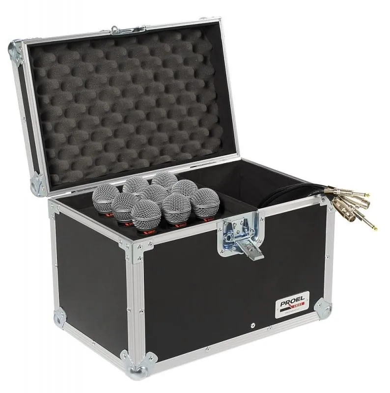 Proel Rack box pro 9 mikrofony, polstrovaný, černý, 5 vrstev dřevotřísky, hliníkové profily