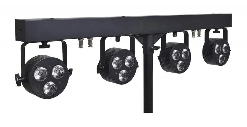 Sagitter LED PAR světlo 4ks, 3x6W RGBW/FC, s křížovým držákem a nožním spínačem