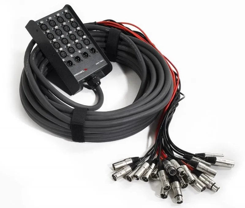 Proel Sestavený stage box, 16 vstupů / 4 výstupy, 25m kabel, plochá skříňka