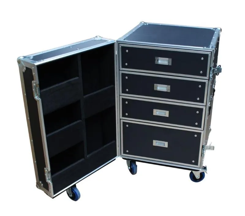 Proel Hordozný rack, 4 šuplíky s pěnovou výplní, 4xØ100mm otočná kola