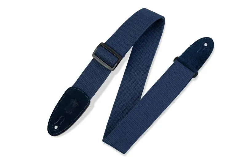 Levy's Kytarový popruh, s koženými konci, bavlna, 5cm široký, 147cm dlouhý, námořnická modrá