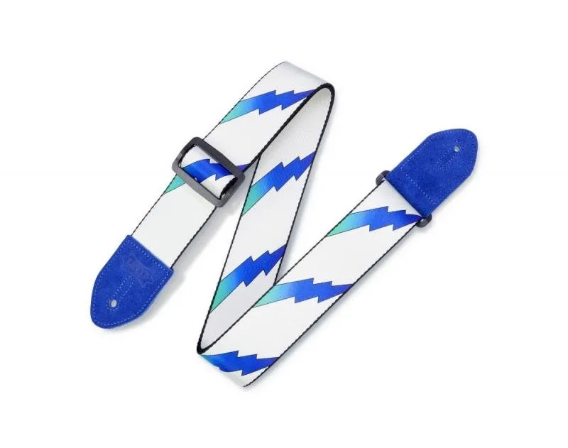 Levy's Kytarový popruh, Levys vzor, polyester, kožená zadní část, modré kožené strany, 5cm