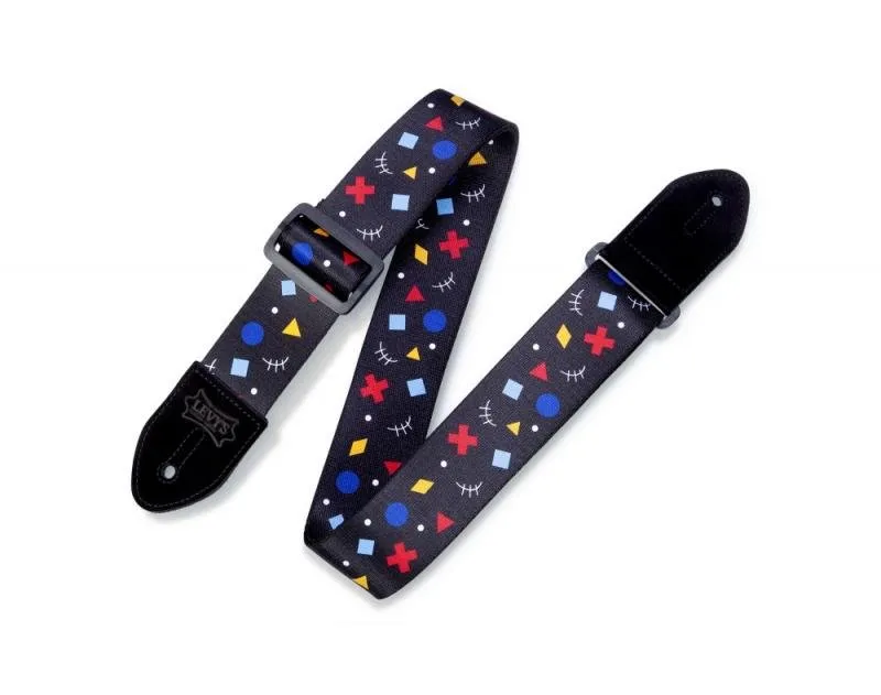 Levy's Kytarový popruh, polyester, černé plastové strany, kožené konce, 88-152cm nastavitelné
