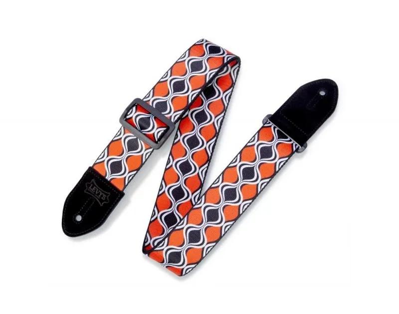 Levy's Kytarový popruh, polyester, černé plastové strany, kožené konce, 88-152cm nastavitelné