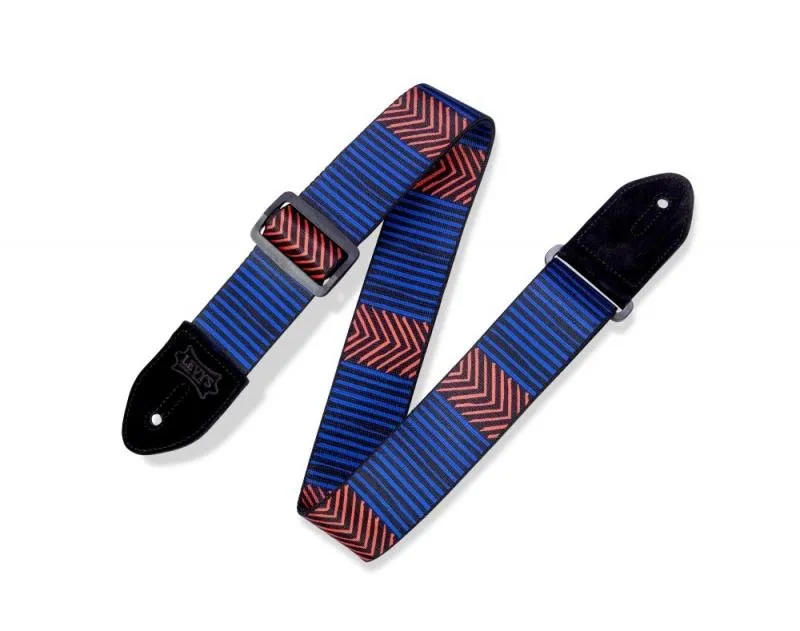 Levy's Kytarový popruh, potištěný, polyester, kožené konce, nastavitelný
