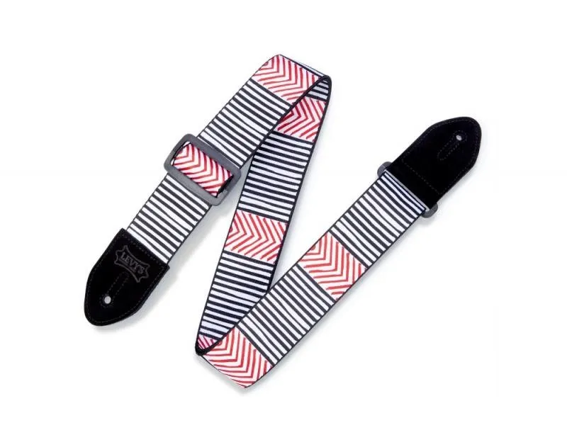 Levy's Kytarový popruh, potištěný, polyester, s koženými konci, nastavitelné