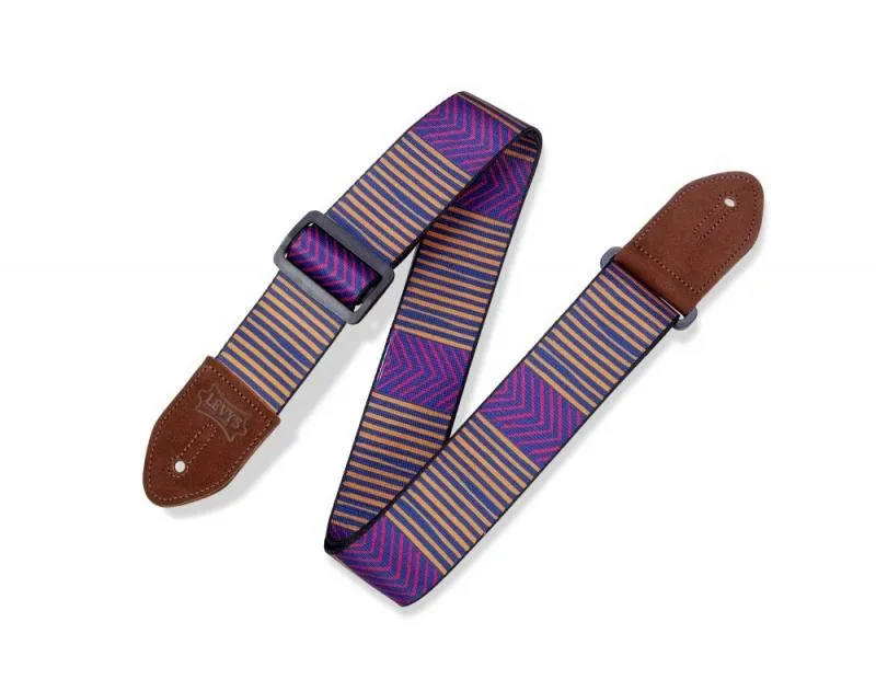 Levy's Kytarový popruh, potisk, polyester, kožené konce, nastavitelné