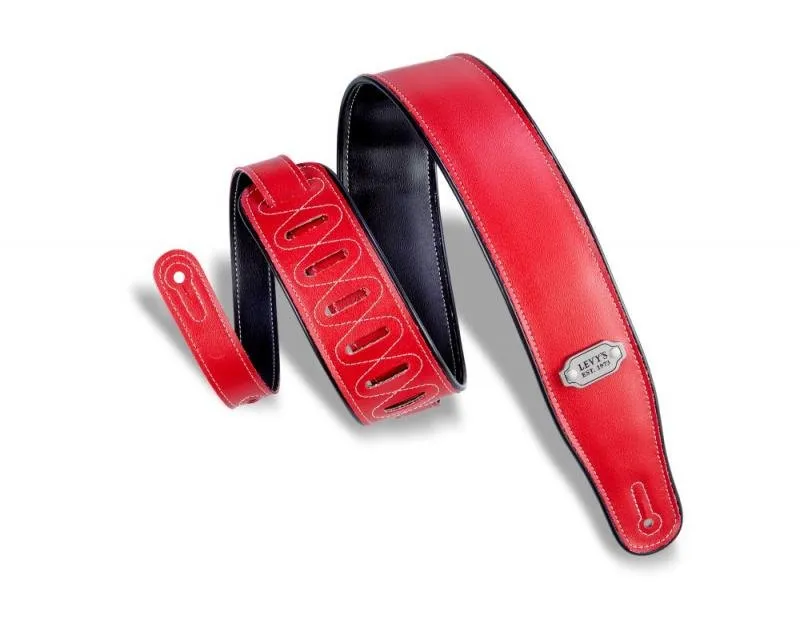 Levy's Kytarový popruh, oboustranný, vinyl, 7cm široký, 109-142cm dlouhý, černá-červená