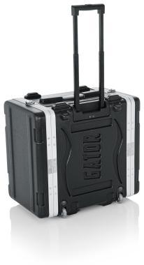 Gator GRR-6L Öntött PE rack tok, elülső, hátsó sínes, 6U, 49 cm mély, zárható, kihúzható karral, kerekes