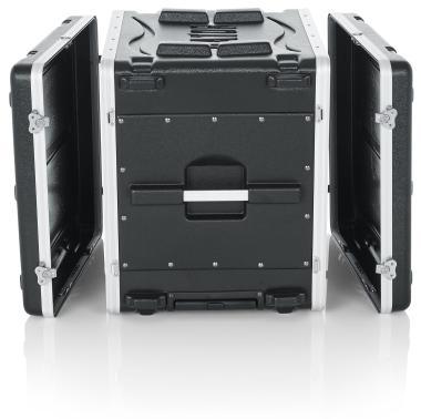 Gator GRR-10L Öntött PE rack tok, elülső, hátsó sínes, 10U, 49 cm mély, zárható, kihúzható karral, kerekekke