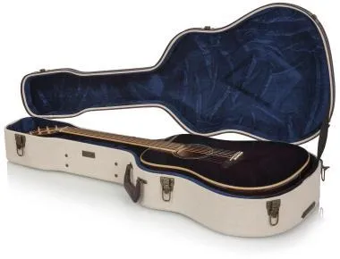Gator GW-JM DREAD Deluxe fa keménytok dreadnought fazonú akusztikus gitárhoz, elegáns vintage külső, bézs