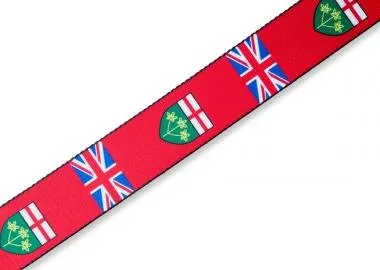 Levy's MPPV2-ON Gitárpánt, poliészter, kanadai tartományi címer, bőr végek, 5cm széles, 152cm hosszú