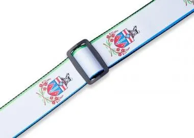 Levy's MPPV2-YT Gitárpánt, poliészter, kanadai tartományi címer, bőr végek, 5cm széles, 152cm hosszú