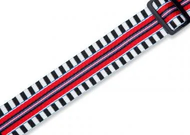 Levy's MC8VIN-004 Gitárpánt, pamut, bőr végekkel, 5cm széles, 152 cm széles, fehér-fekete minta