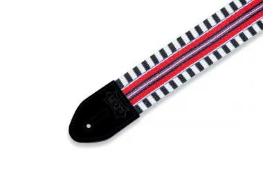 Levy's MC8VIN-004 Gitárpánt, pamut, bőr végekkel, 5cm széles, 152 cm széles, fehér-fekete minta