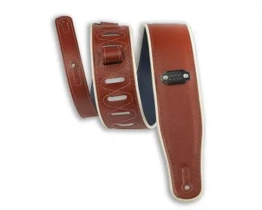 Levy's M26VCP-RED_NAV Gitárpánt, kétoldalú, puhított bőr, 6.5cm széles, 142cm hosszú, piros-tengerké