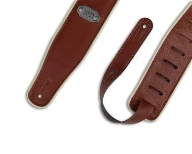Levy's M26VCP-RED_NAV Gitárpánt, kétoldalú, puhított bőr, 6.5cm széles, 142cm hosszú, piros-tengerké
