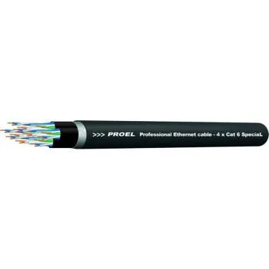Proel LAN64 4db CAT6E árnyékolt S/UTP csoport kábel, 20mm átmérő, fekete (100m-es bund)