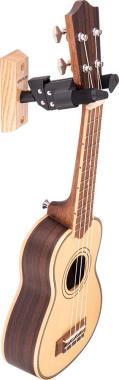 Hercules Ukulele držák, nástěnný, dřevěný základ, krátká noha
