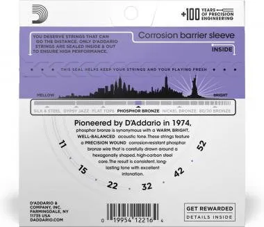 D'Addario EJ26 akusztikus gitárhúr, foszfor-bronz, 11-52